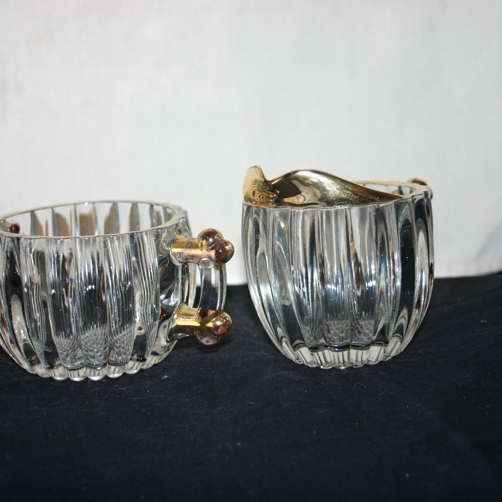 VTG Jeanette Glass Creamer & Sugar Bowl Set J-655